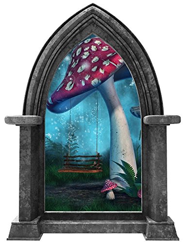 24" Castle Scape Instant Fairy Tale Window View Enchanted Mushroom Swing #1 Granite Wall Decal Sticker Graphic Mural Home Kids Game Room Office Art Decor New #TOP13