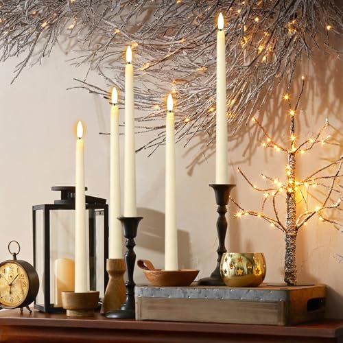 Image of GenSwin 26 Pcs Flameless Taper Candles with 3D Wick, Long LED Taper Candles Battery Operated, Flameless Battery Tall Candlesticks for Home Party Wedding Christmas Decorations(Ivory, D0.78 inch x H11 inch)