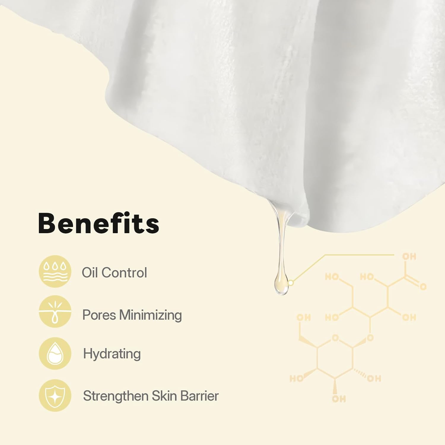 Lactobionic Acid Mask 5 EA, Oil Control Sheet Mask for Excess Sebum, Pore Minimizing & Firming, Sodium Hyaluronate for Deep Hydrating, Pore-Refining & Skincare, 25g x 5ea