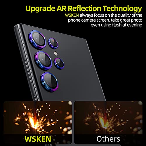 Wsken For Samsung Galaxy S23 Ultra Camera Lens Protector,[Night Shooting Mode] Scratch Resistant Hd Tempered Metal Glass Camera Screen Protector Cover Film Accessories 6.8 Inch,Colorful #TOP1