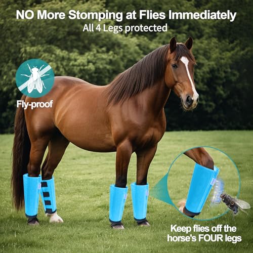 Image of Mesh Horse Fly Boots Set of 4, Loose Fitting Leggings for Horses, Reduce Stressful Stomping, Breathable Adjustable and Universal Fit for 4 Legs, Reliable Stay Put (Sky Blue)