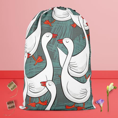 Image of ArtzFolio White Gooses | Reusable Sack Bag | Bag for Gym, Storage, Vegetable & Travel