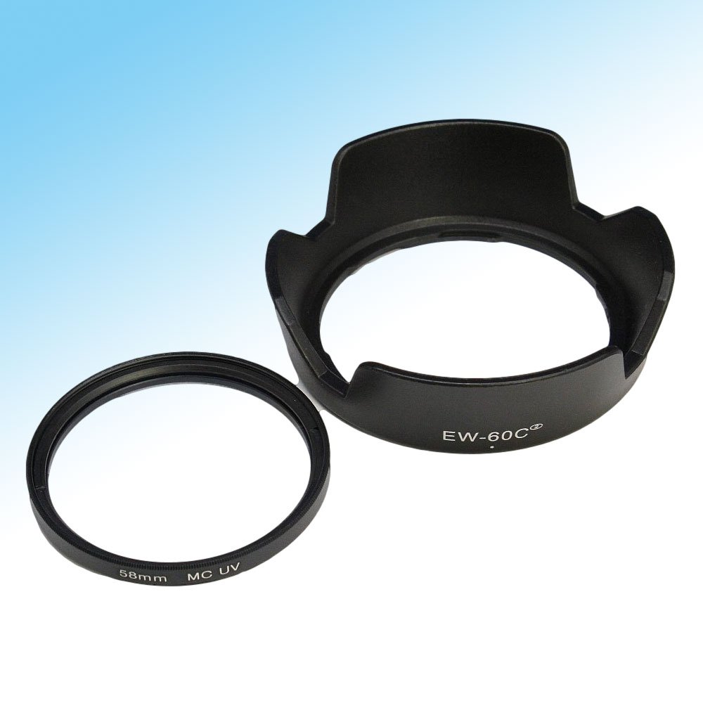 エフフォト F-Foto フード&フィルター セット Canon キヤノン レンズフード EW-60C 互換 花形フード と 58mm レンズ保護フィルター のセット EW6058SET