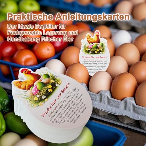 Homvik Eier-Anleitungskarten für Bauernhof, 50 Stück, Sammeldatum, Lagerungs- und Pflegetipps, Deutsch, 6x9 cm