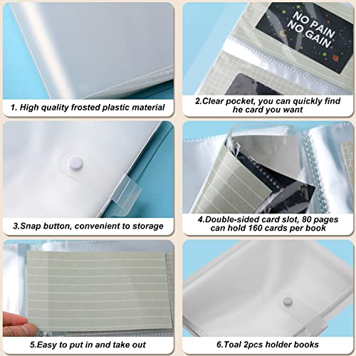 2 Pcs Index Cards Holder Clear Plastic Organizer Pouches Book Binder 80 Page Hold 160 Card High Capacity Portable Index Cards Sleeve Storage Protector (3 X 5'') #TOP3