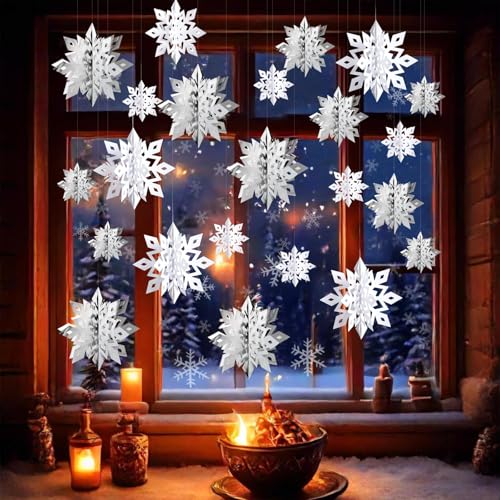 Image of Snowflake Decorations, Paper Christmas Hanging Decor Indoor, 24-Pc