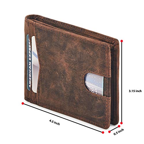 Wallet for Men Bifold Real Leather Slim RFID Blocking Front Pocket Minimalist Stylish Design with ID Window in Gift Box (Crazy Horse, Cognac)2
