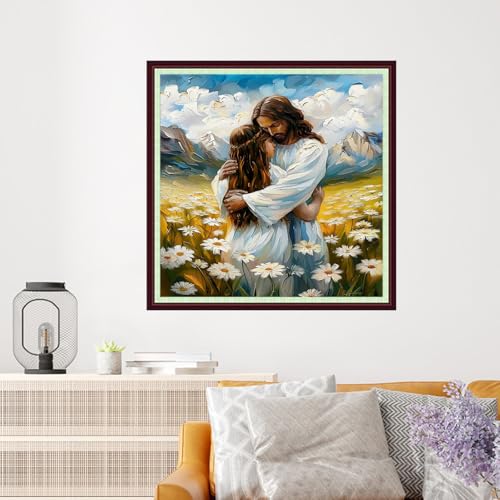 Image of Dooxvey Cross Stitch Kits for Adults Beginners,Full Range of Cross-Stitch Stamped Kits Needlepoint Kits for Beginners Embroidery Kits 11CT Cross Stitch Patterns-Embrace of Jesus 18x18 inch