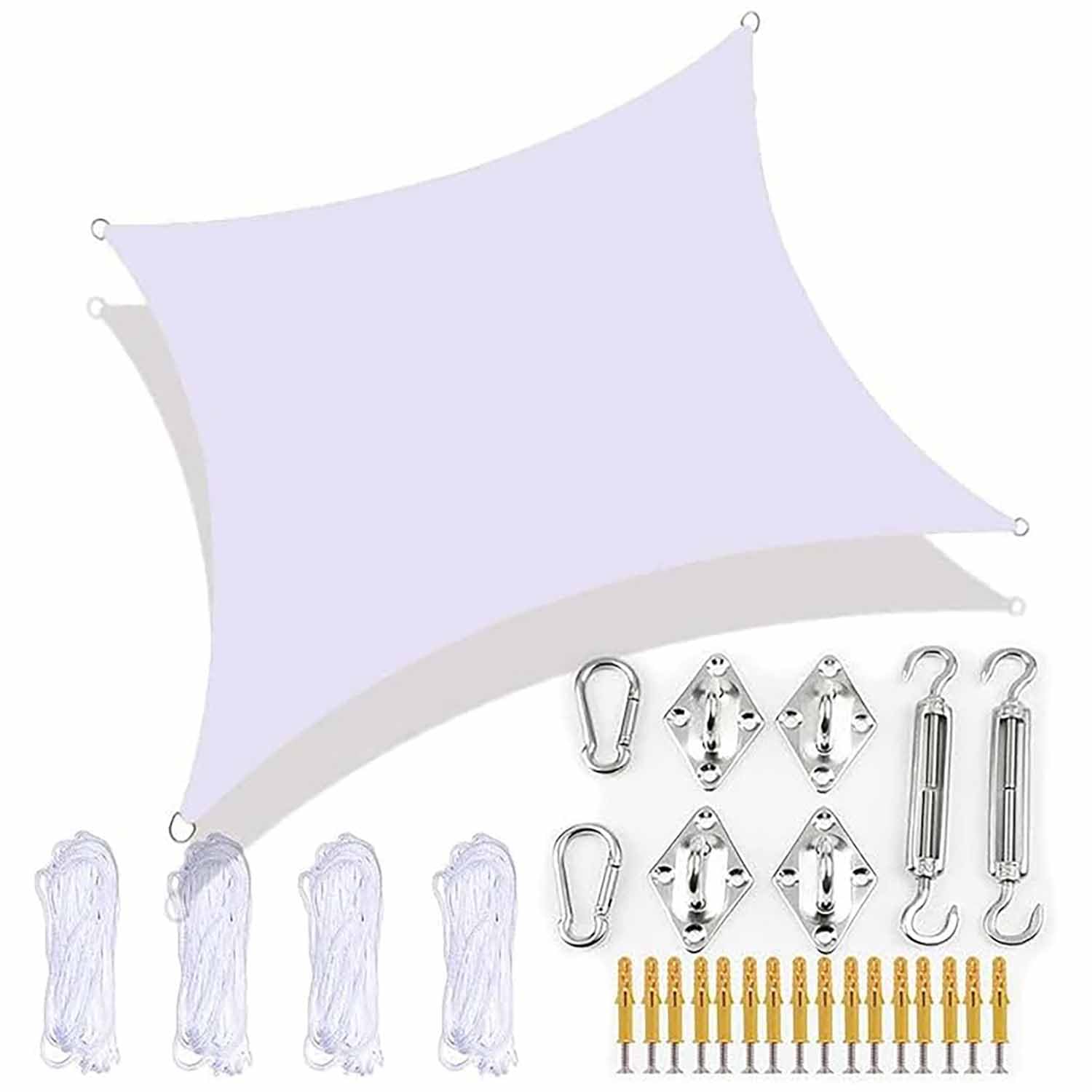 Ffsaacol Outdoor Shade Sail, Sun Shade Sails For Patio UV Blockage, Shade Sail Rectangle Waterproof with Fixing Kit, for Outdoor Patio Garden Pergola, Easy to Install C, 13x13ft/4x4m