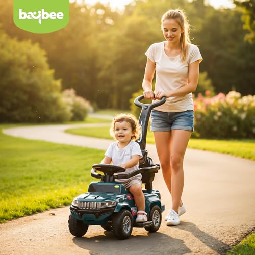 Image of Baybee Speedy Pro Baby Ride on Car for Kids with Parental Handle | Portable Kids Car with LED Lights, Music, Backrest & Basket | Toy Rideons Jeep | Toddler Push Baby Cars for 1 to 3 Years (Dark Blue)