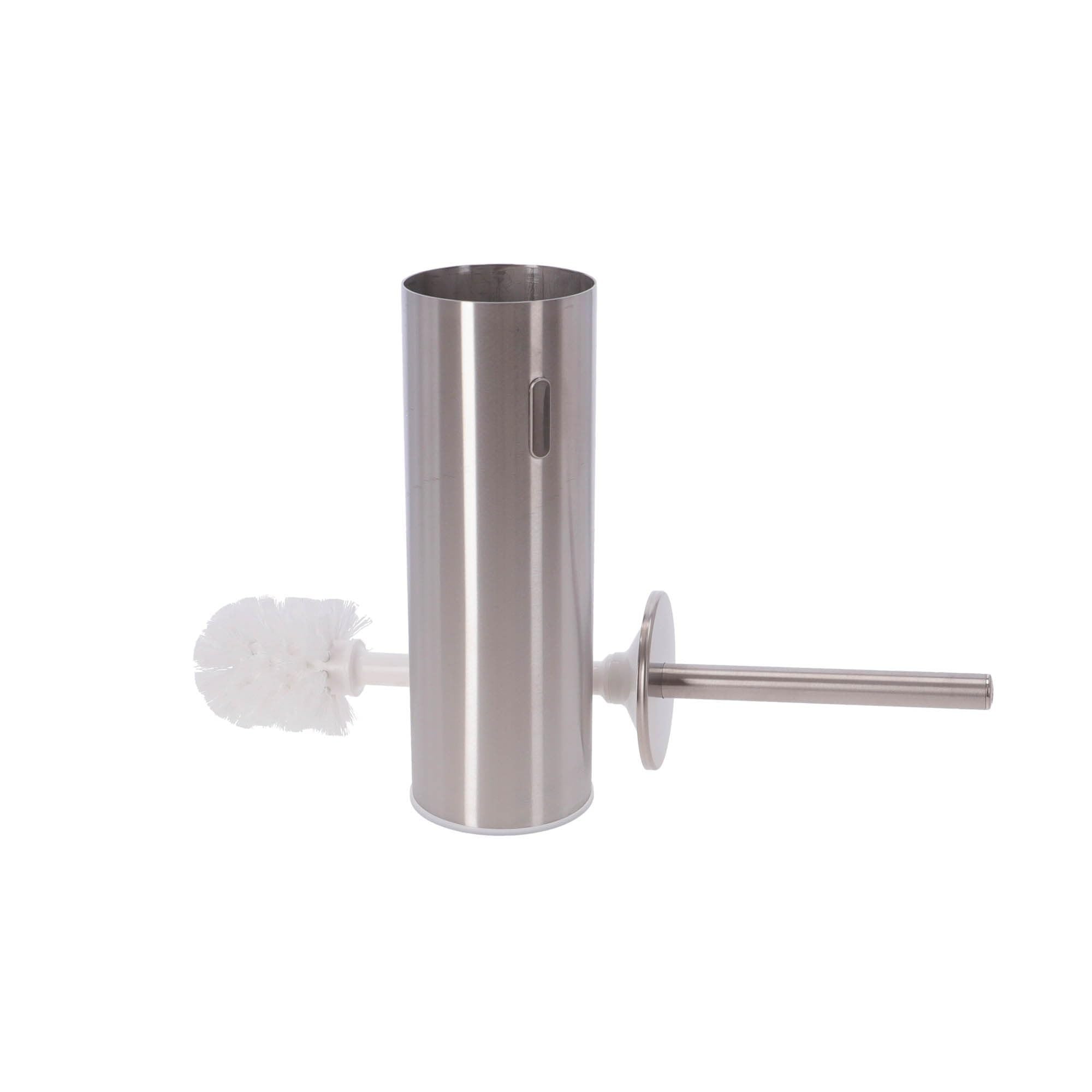 INDA - Accesorios de Baño, Serie My Like, Escobillero de Pared o de Pie en Acero Inoxidable Cepillado, Dimensiones 8,3 x 8,3 x 38,3 cm