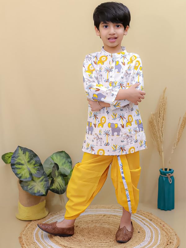Image of superminis Boys Dhoti Kurta Set Cotton Animal Print Full Sleeves Ethnic Wear for Kids Boys | Kurta Dhoti for Baby Boy 0-3 Months to 8 Years | Traditional Dress for Festive
