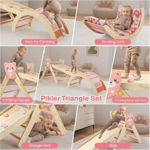 Image of Pikler Triangle Set with Cushion, 7 in 1 Toddler Climbing Toys Indoor