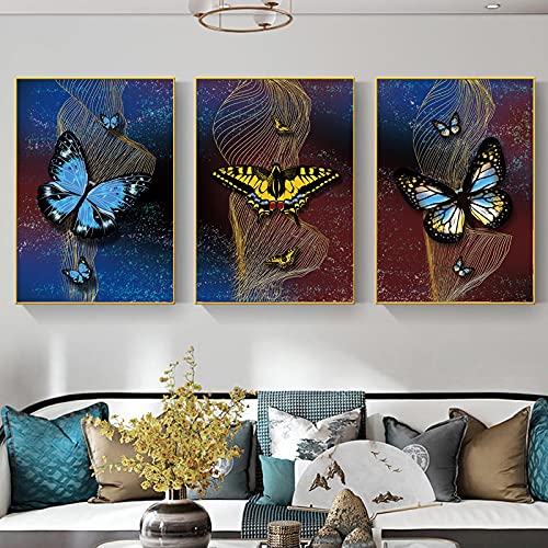 Art mural nordique moderne aux détails de ruban d'or pour un salon chic
