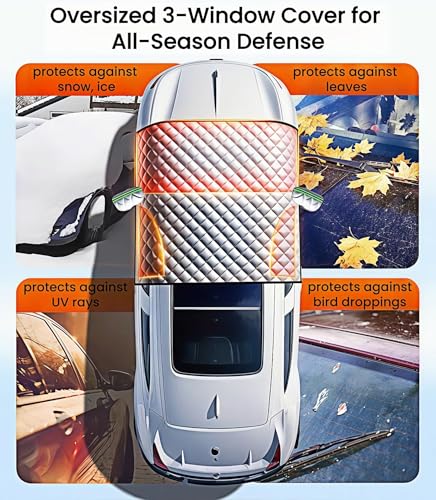 Thickened Full Windshield + Side Window Coverage ,Winter Car Windshield Snow Ice Cover Waterproof,Windshield Sun Shade Cover All Season Universal Protection for Cars, SUVs, Trucks,Minivans.
