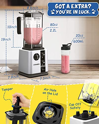 Cranddi Unique Commercial Blenders With 1800 Watt And 80Oz Bpa-Free Container, Professional High-Speed Countertop Blenders For Smoothies,Self-Cleaning,K95 New Silver #TOP4