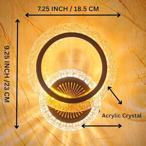 Image of Modern LED Wall Light for Home, 3 Color Modes, (Warm White,Cool White, Natural White) Golden Acrylic Crystal Wall Lamp for, Pack of 2.