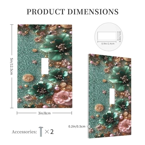 Decorative Switch Covers Plate Bling Green Rose Flowers Crystal Rhinestone Glitter 1 Gang Wall Plate Oversized Single Toggle Wall Cover Plate Jumbo Electrical Light Switch Plate Faceplate