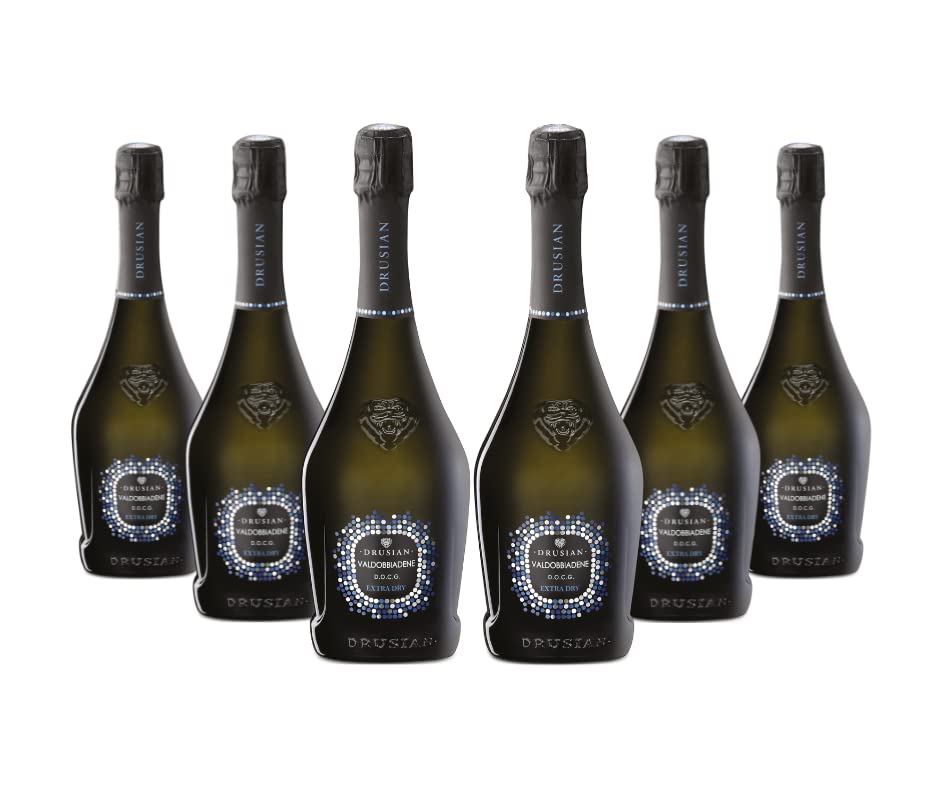 Drusian Valdobbiadene Prosecco Superiore DOCG Extra Dry - Spumante 100% Glera, Metodo Martinotti - Note di Mela Golden e Perlage Fine - Ideale per Aperitivi e Piatti di Pesce – 75cl (6 bottiglie)