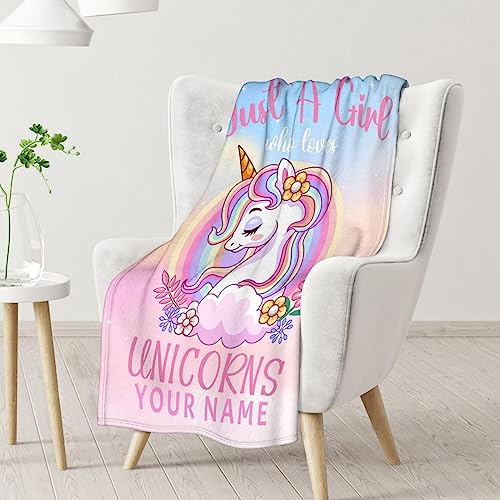Personalized Unicorn Blanket Gifts with Name - 40x50 Inches Cute Throw for Girls - Pink Soft Fuzzy Blankets for Bed, Couch & Living Room