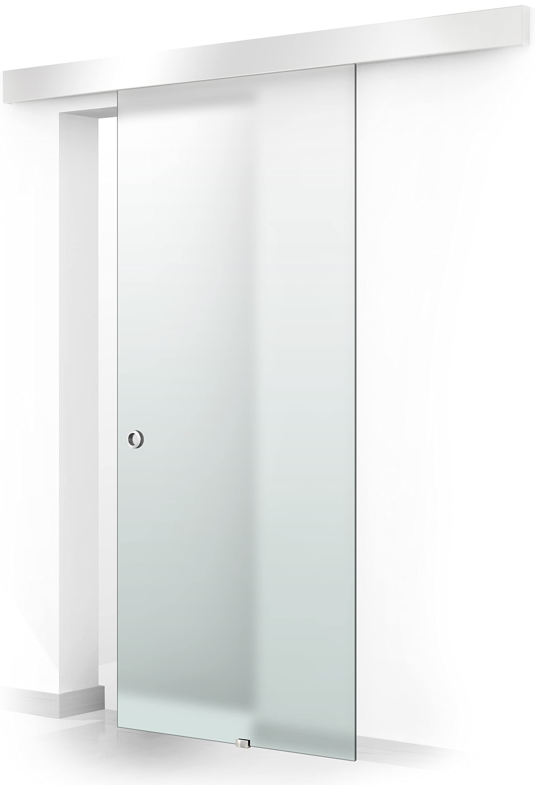 BOSS Puerta corredera del vidrio 60x215 cm (60/80/90 cm) Vidrio Satinado de 8 mm, kit completo de herrajes (60x215 cm, DERECHA)