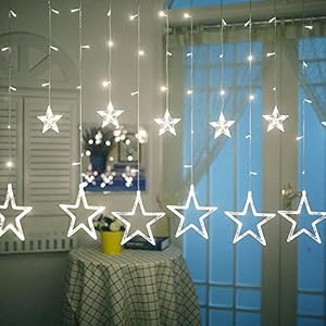 iShabao Christmas Star Curtain Lights, 138 LED Curtain Fairy Lights with 12 Stars, 8 Modes Christmas Window Lights for…