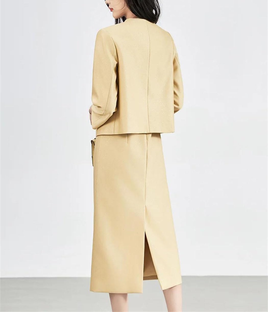 Women's 2 Piece Dress Suit Designer Full Sleeve Jacket with Short Sleeve Dress Office Wear