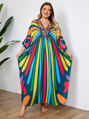Image of Kaftan Dress for Women - Plus Size Caftan Maxi Beach Dress Moo Moos Loungewear, Swimsuit Cover Up for Beach, Pool or Vacation