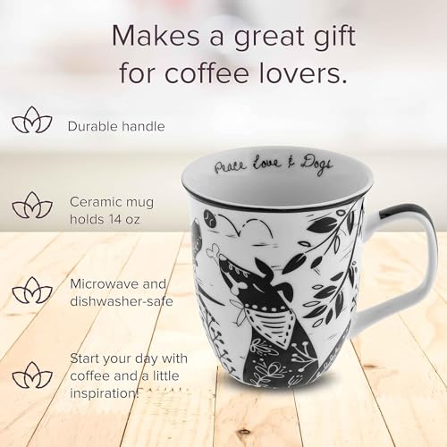 image for Karma Gifts 16 oz Black and White Boho Mug Dog - Cute Coffee and Tea M