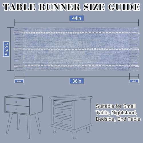 Dusty Blue Table Runner Short 15.7 x 36 inch, Blue and White Coffee Table Cover, Boho Summer Coastal Small Table Cloth, Dresser Runner Scarf for Nightstand, End Table, Rustic Farmhouse Spring Decor - Image 2