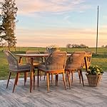 PURPLE LEAF Garten Essgruppe PE Rattan & Teak 7-teilig