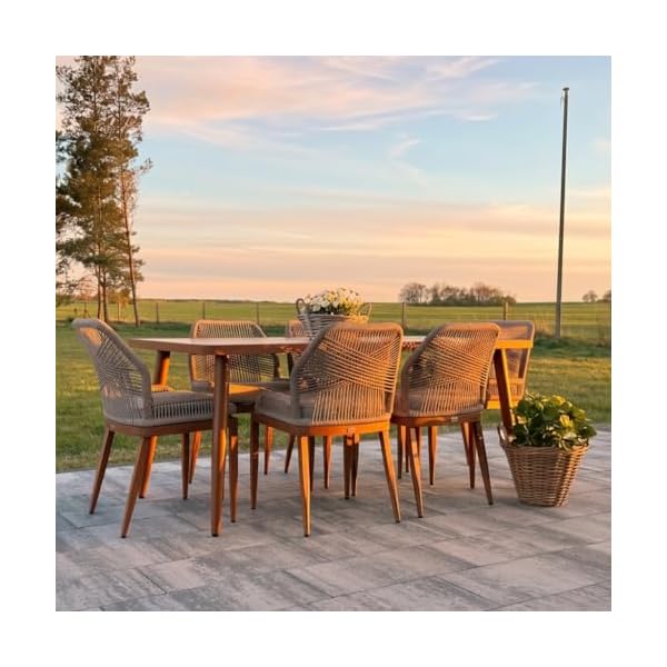 PURPLE LEAF Garten Essgruppe PE Rattan & Teak 7-teilig