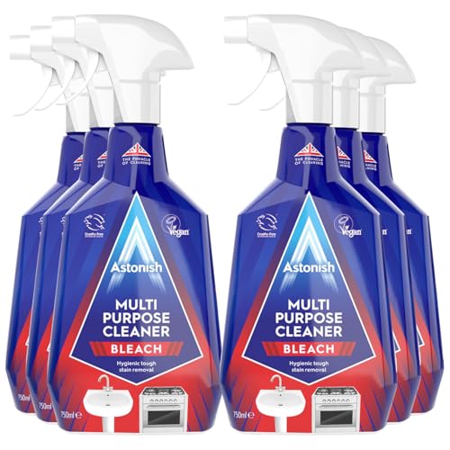 Astonish Multi-Purpose Cleaner with Bleach 750ml x6 Powerful Disinfectant, Stain Remover & Kitchen Bathroom Cleaner, Kills 99.9% Germs, Fresh Scent