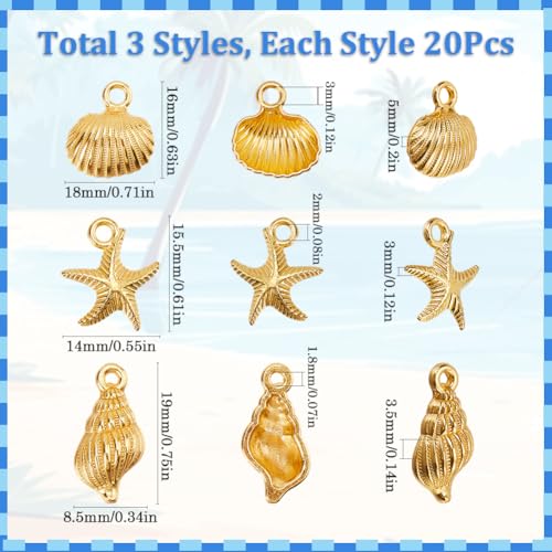 SUNNYCLUE 1 Box 60Pcs 3 Styles Ocean Themed Charms Gold Summer Charm Bulk Metal Alloy Sea Beach Shell Conch Starfish Charm for Jewellery Making Charms Bracelet Necklace Earring DIY Crafts Accessories - Image 3