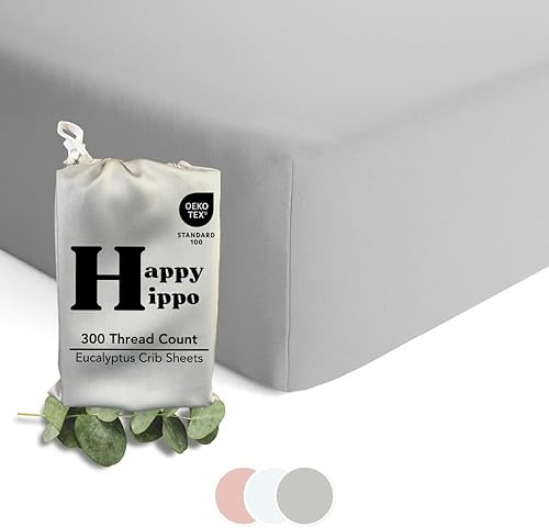 THE HAPPY HIPPO Sábanas de cuna de eucalipto orgánico para niños y niñas, ropa de cama 100% Tencel, suave, refrescante y transpirable, sábana bajera