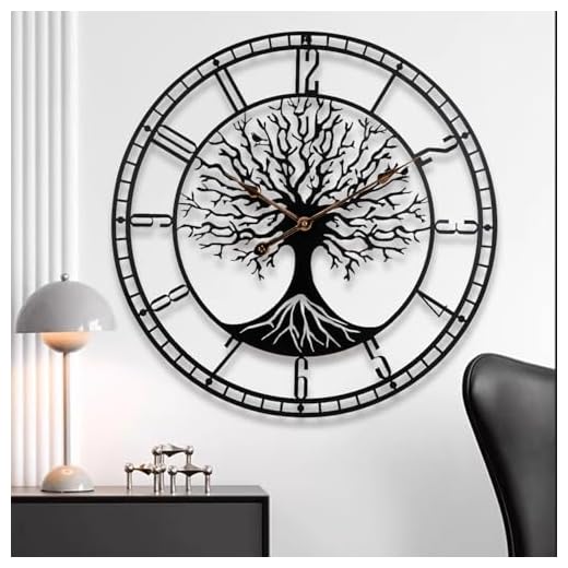 Tree of Life Wall Clock,Metal Black Large Wall Clock, 24inch Oversized Wall Clock for Living Room Bedroom Home Decor,Silent Mid-Century Clock,Modern Family Tree Clock