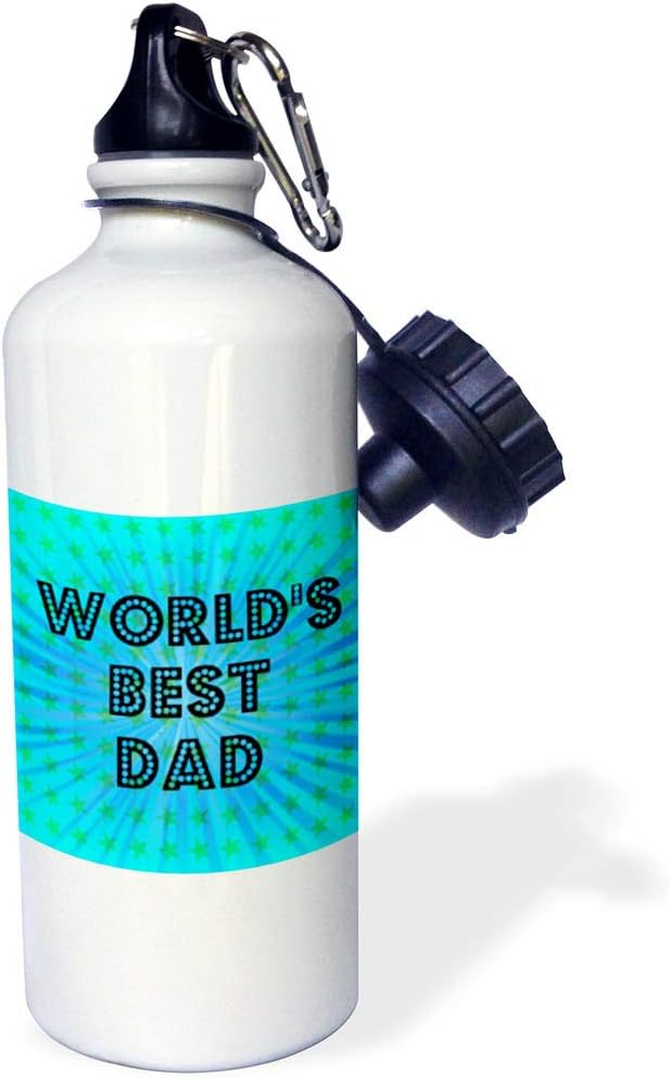 3dRose "Worlds Best Dad Stars Fathers Day Art" Sports Water Bottle, 21 oz, White