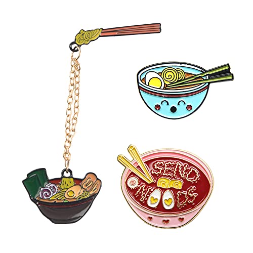 Image of Opexicos 3Pcs Creative Cartoon Food Brooch Pink Noodles Bowl Enamel Pin Clothes Badge Bags Accessories Jewelry
