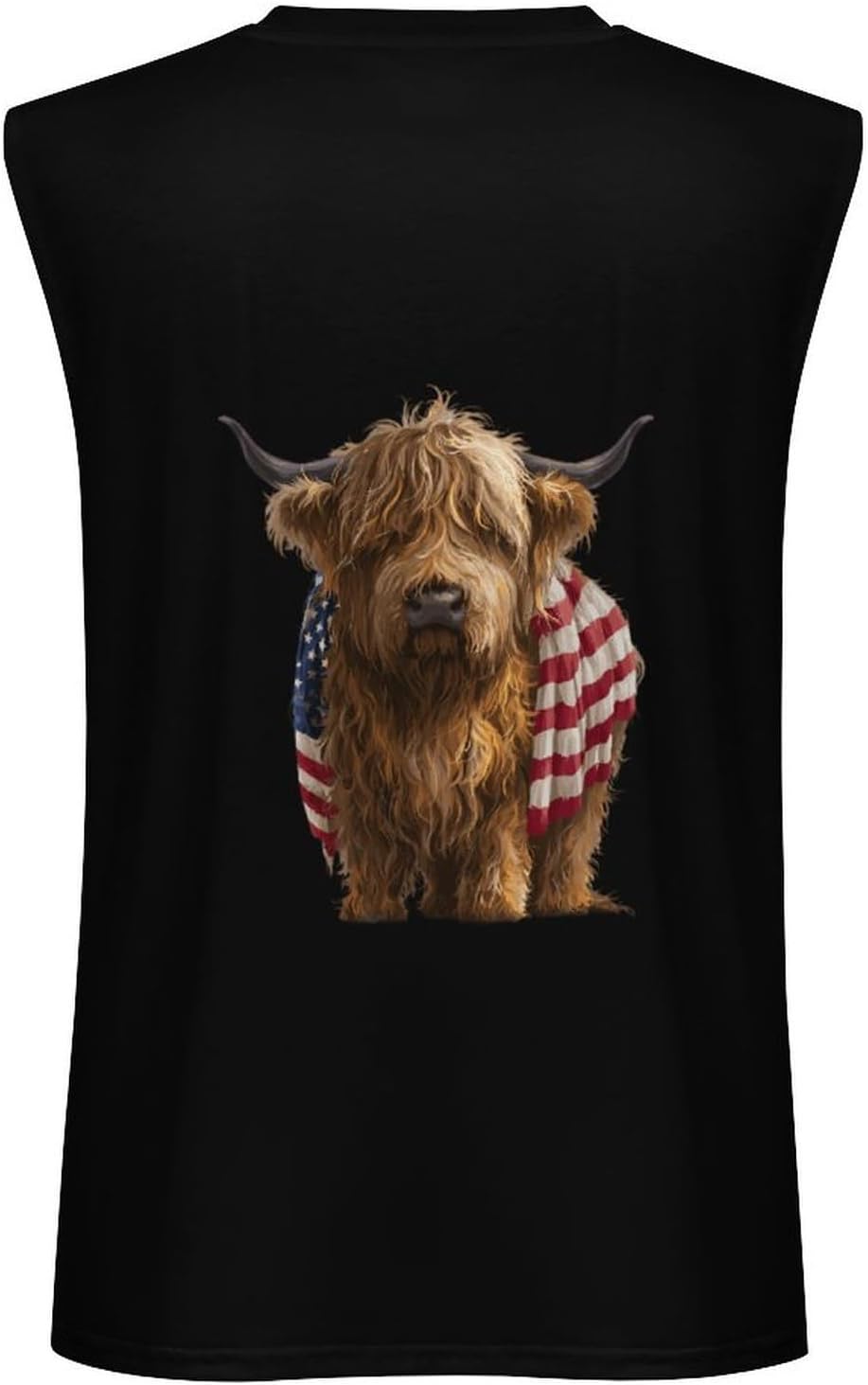 Highland Cow and U.S. Flag Men Summer Sleeveless Crew Neck Top 5XL