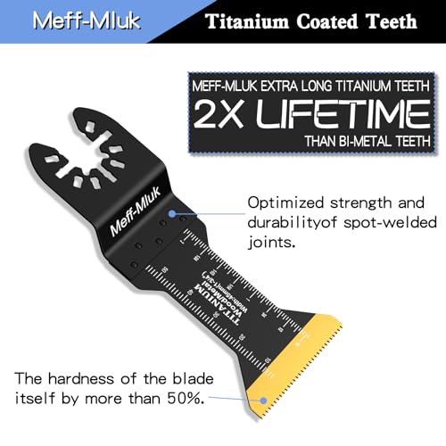 Meff-Mluk 15PCS Titanium Oscillating Saw Blades Metal Cutting, Universal Multi Tool Blade Kits for Soft Metal Nails Hard Material and Wood Plastic, Multitool Blades Fit Dewalt Bosch Milwaukee Ryobi 3 Meff-Mluk 15PCS Titanium Oscillating Saw Blades Metal Cutting, Universal Multi Tool Blade Kits for Soft Metal Nails Hard Material and Wood Plastic, Multitool Blades Fit Dewalt Bosch Milwaukee Ryobi - Image 3