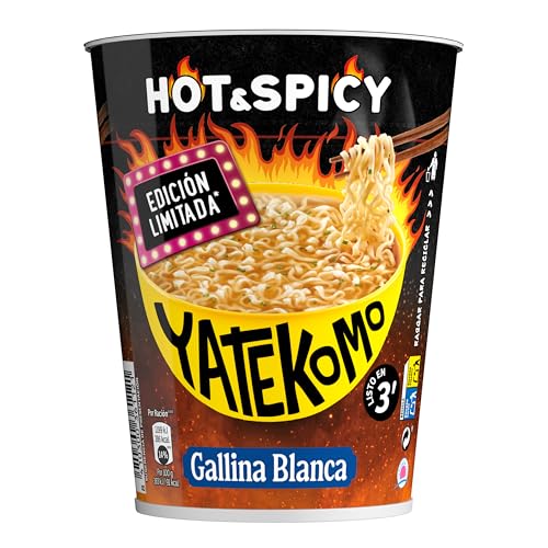 YATEKOMO Hot & Spicy | Fideos Orientales Sabor Picante. Preparación Rápida en 3 Minutos - 1 Bol de 61g