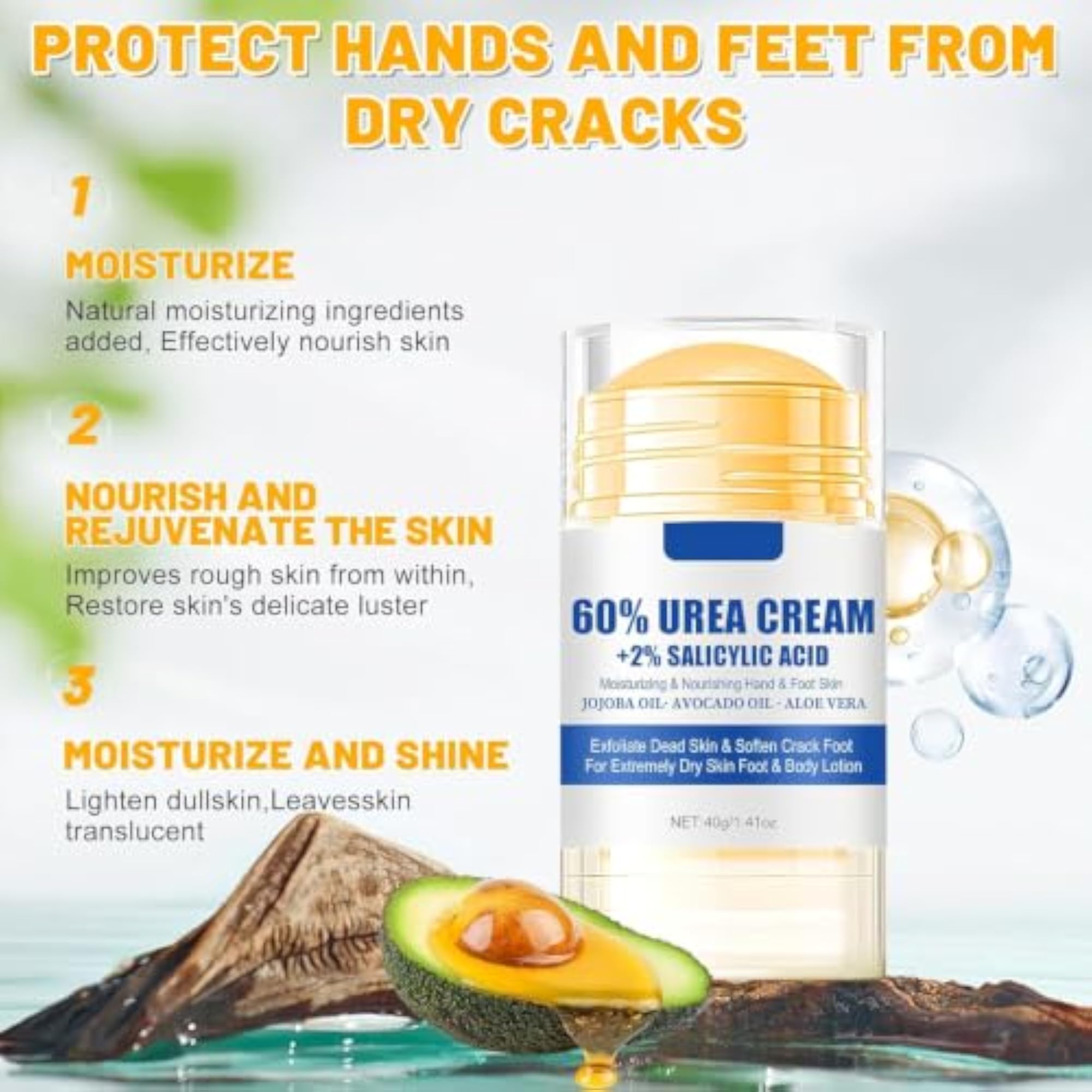 60% Urea Cream with 2% Salicylic Acid, Moisturizing Foot Cream