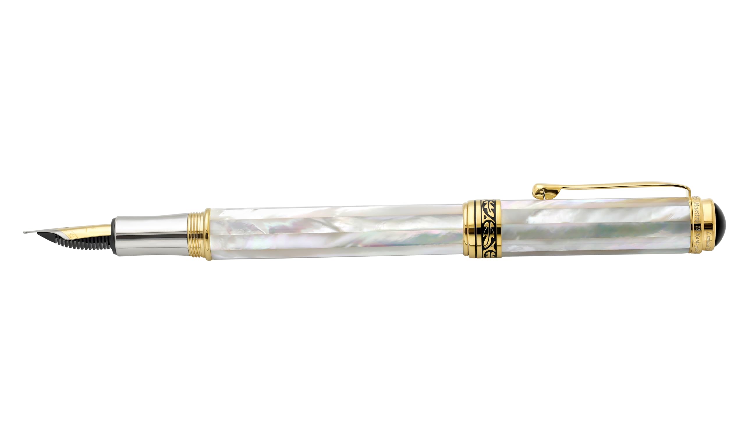 Xezo Pluma estilográfica Maestro Medium Nib, Oceanic Origin White Mother of Pearl con oro de 18 quilates y chapado en platino puro. Hecho a mano, edición limitada y serializada