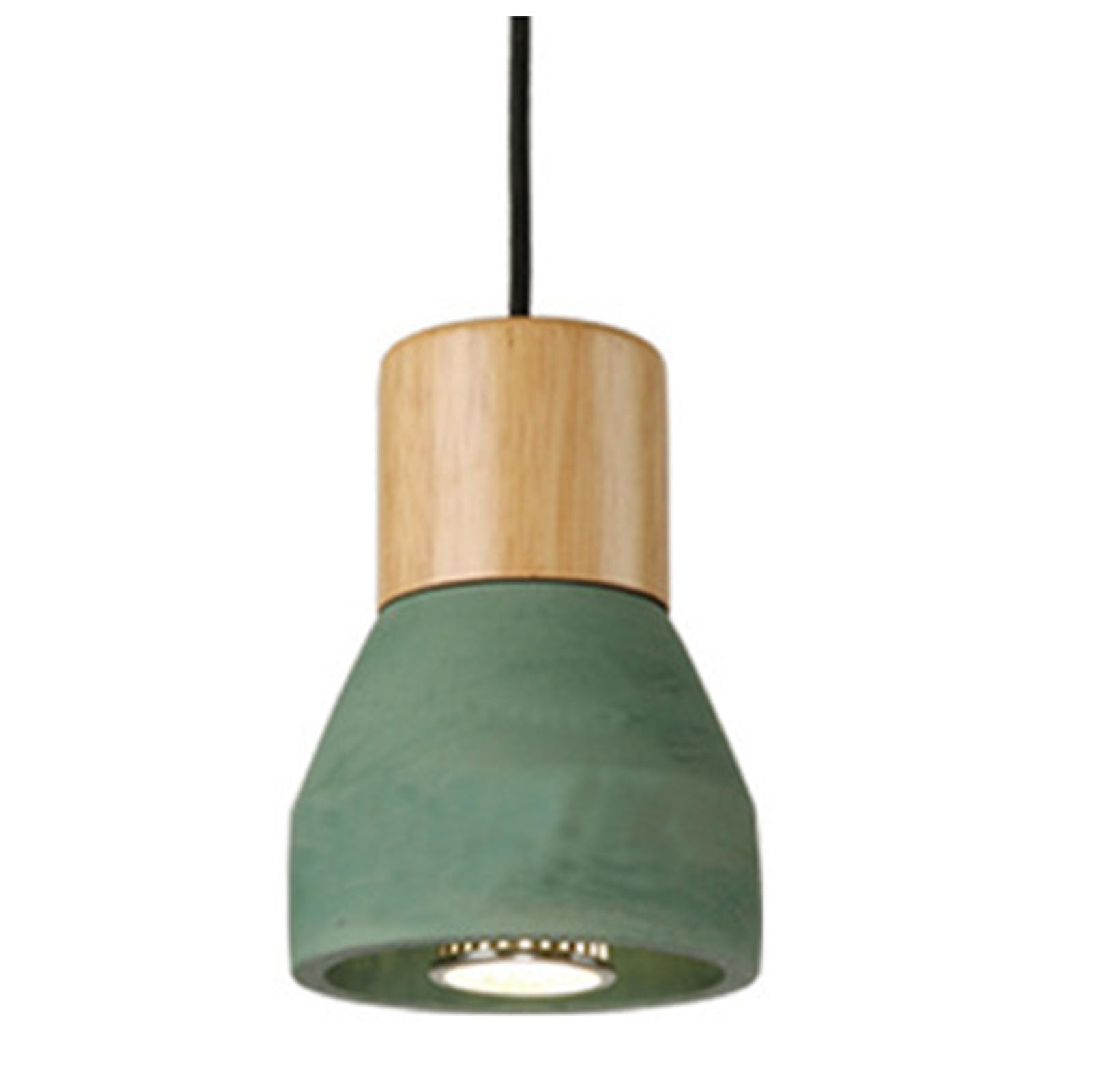 PIKETU Adjustable Height, Battery Operated Pendant Light Fixture, Nordic Style lamp, Wood Ceiling Hanging Powered Bulb,Green,16 * 12.5cm