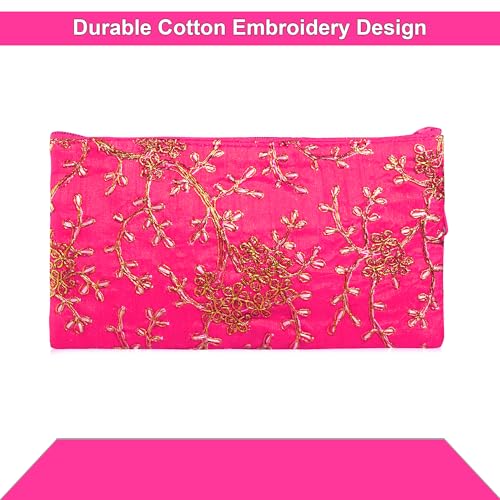 Image of Kuber Industries 2 Pcs Polyester Hand Purse for Woman with Zip | Lightweight & Compact Ladies Purse /Wallet for Travelling, Party, Wedding & Events | Embroidery Design - Pink