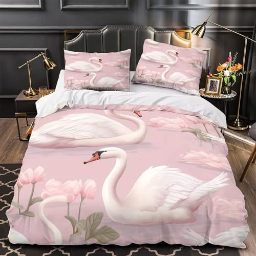 Parure de lit cygne 140x200cm résistante et douce fermeture éclair - 2