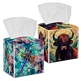 Yak - Contenitore per fazzoletti, in pelle PU, quadrato, 2 confezioni da 2, organizer pieghevole per carta facciale con cintura inferiore, 12,7 x 12,7 x 12,7 cm