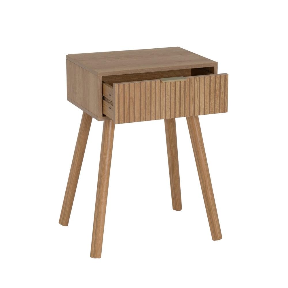 Set de 2 mesitas de noche de 1 cajón laminado color marrón de 45x35x59cm | Mesitas para dormitorio y espacios pequeños . Dos mesillas de noche con patas altas de madera de pino. Soporta 15 kg