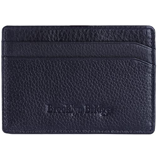 Image of Brooklyn Bridge RFID Secure Leather Card Case for Men Slim Credit Card Holder Front Pocket Business Card Organizer ID Holder Minimalist Cash Sleeve Everyday Carry Accessory