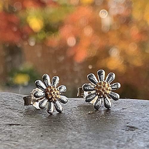 Paul Wright 925 Sterling Silver Daisy Earrings, 10mm Daisies with 18ct Gold Plated Centres